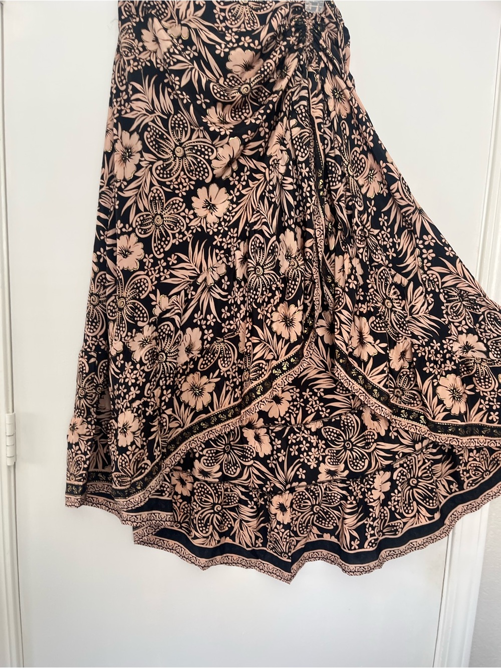 India Boutique Black and Blush Floral Maxi Skirt